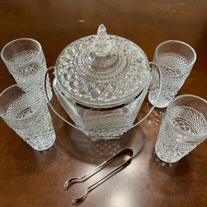 1960s Vintage Anchor Hocking Wexford ice bucket and glasses